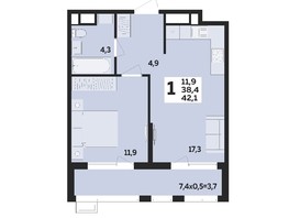 Продается 1-комнатная квартира ЖК МЕГАСИТИ, литера 1.1, 42.1  м², 5017800 рублей