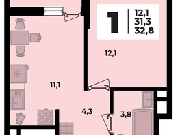 Продается 1-комнатная квартира ЖК Родной дом 2, литера 3, 32.8  м², 5134000 рублей