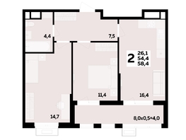 Продается 2-комнатная квартира ЖК МЕГАСИТИ, литера 1.1, 58.4  м², 8166800 рублей