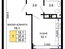 Продается 1-комнатная квартира ЖК Дыхание, литер 18, 36.6  м², 3700000 рублей
