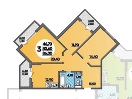 Продается 3-комнатная квартира ЖК Парк у дома, литера 8.1, 86  м², 10500000 рублей