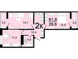 Продается 2-комнатная квартира ЖК Горячий, литера 3, 61.9  м², 7118500 рублей