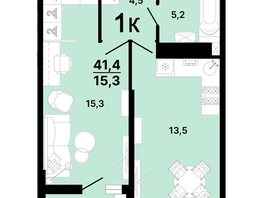 Продается 1-комнатная квартира ЖК Горячий, литера 4, 41.4  м², 5783580 рублей