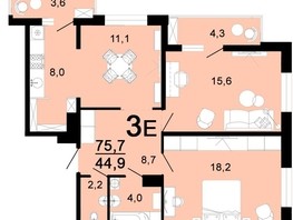 Продается 3-комнатная квартира ЖК Горячий, литера 1, 75.8  м², 8338000 рублей