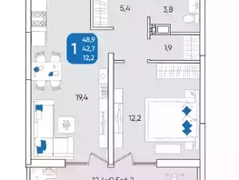 Продается 1-комнатная квартира ЖК Любимово, 12 квартал литер 2, 48.9  м², 4845500 рублей