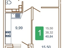 Продается 1-комнатная квартира ЖК Хорошая погода-2, литера 1, 41.35  м², 6181825 рублей