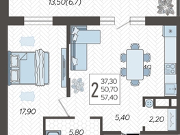 Продается 2-комнатная квартира ЖК Зеленодар, литера 5а, 57.4  м², 6044220 рублей