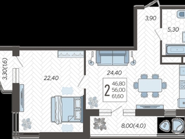 Продается 2-комнатная квартира ЖК Зеленодар, литера 5а, 61.6  м², 5852000 рублей