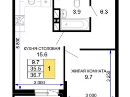 Продается 1-комнатная квартира ЖК Дыхание, литер 16, 36.7  м², 3790000 рублей