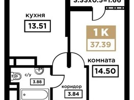 Продается 1-комнатная квартира ЖК Сердце, 37.39  м², 7739730 рублей