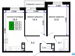 Продается 2-комнатная квартира ЖК Дыхание, литер 21, 52.2  м², 5746000 рублей