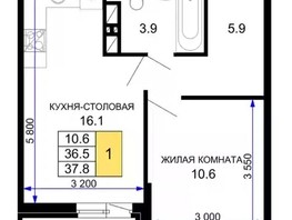 Продается 1-комнатная квартира ЖК Дыхание, литер 16, 36.6  м², 4250000 рублей