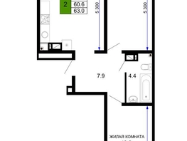 Продается 2-комнатная квартира ЖК Дыхание, литер 18, 63  м², 7193580 рублей