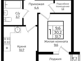 Продается 1-комнатная квартира ЖК Европа, литера 6, 31.7  м², 4219270 рублей