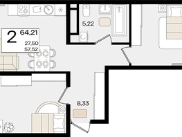 Продается 2-комнатная квартира ЖК Патрики, литер 1.5, 64.21  м², 17856801 рублей