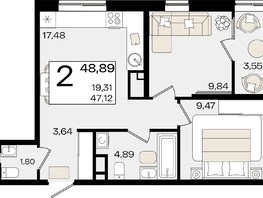 Продается 2-комнатная квартира ЖК Патрики, литер 1.5, 48.89  м², 14065653 рублей