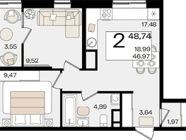 Продается 2-комнатная квартира ЖК Патрики, литер 1.4, 48.74  м², 15786886 рублей