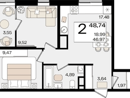 Продается 2-комнатная квартира ЖК Патрики, литер 1.2, 48.74  м², 15104526 рублей