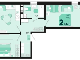 Продается 2-комнатная квартира ЖК Первое место, квартал 1.1, литер 2, 66.6  м², 9457200 рублей