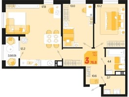 Продается 3-комнатная квартира ЖК Первое место, квартал 1.1, литер 1, 76.8  м², 10913280 рублей
