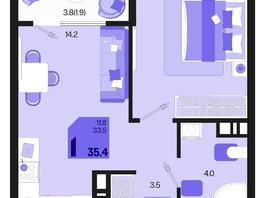 Продается 1-комнатная квартира ЖК Первое место, квартал 1.3, литер 1, 35.4  м², 5062200 рублей