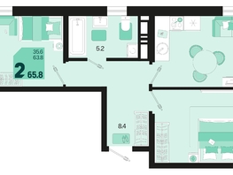 Продается 2-комнатная квартира ЖК Первое место, квартал 1.3, литер 1, 65.8  м², 9870000 рублей