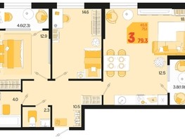 Продается 3-комнатная квартира ЖК Первое место, квартал 1.3, литер 2, 79.3  м², 9286030 рублей