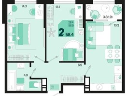 Продается 2-комнатная квартира ЖК Первое место, квартал 1.3, литер 2, 58.4  м², 6867840 рублей
