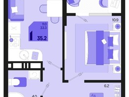 Продается 1-комнатная квартира ЖК Первое место, квартал 1.3, литер 2, 35.2  м², 5392640 рублей
