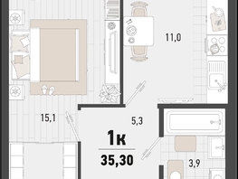 Продается 1-комнатная квартира ЖК Барса, 2В литер, 35.3  м², 10452330 рублей