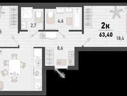 Продается 2-комнатная квартира ЖК Барса, 3В литер, 63.4  м², 17396960 рублей