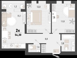 Продается 2-комнатная квартира ЖК Барса, 4В литер, 54.3  м², 12711630 рублей