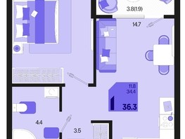 Продается 1-комнатная квартира ЖК Первое место, квартал 1.2, литер 1, 36.3  м², 6461400 рублей