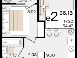 Продается 2-комнатная квартира ЖК Патрики, литер 1.5, 36.15  м², 11155890 рублей