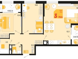 Продается 3-комнатная квартира ЖК Первое место, квартал 1.3, литер 2, 78.6  м², 10296600 рублей