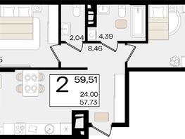 Продается 2-комнатная квартира ЖК Патрики, литер 1.1, 59.51  м², 17037713 рублей