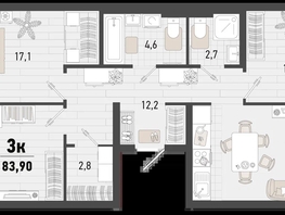 Продается 3-комнатная квартира ЖК Барса, 3В литер, 83.9  м², 21285430 рублей