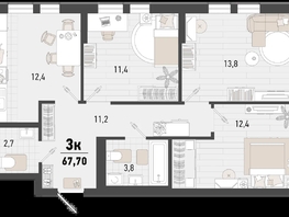 Продается 3-комнатная квартира ЖК Барса, 4В литер, 67.7  м², 17859937 рублей