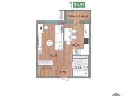 Продается 1-комнатная квартира ЖК Сады у моря, литера 2, 35  м², 4600000 рублей