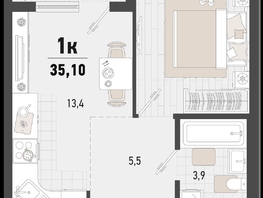 Продается 1-комнатная квартира ЖК Барса, 2В литер, 35.1  м², 10469101 рублей