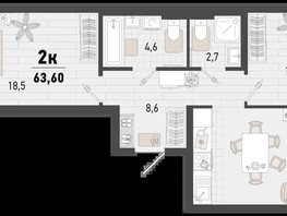 Продается 2-комнатная квартира ЖК Барса, 4В литер, 63.6  м², 17401914 рублей