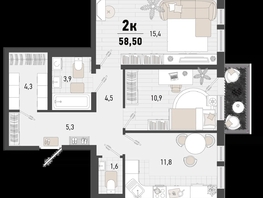 Продается 2-комнатная квартира ЖК Барса, 2В литер, 58.5  м², 16141027 рублей