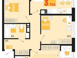 Продается 3-комнатная квартира ЖК Первое место, квартал 1.10 литер 1, 74.6  м², 10294800 рублей