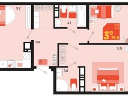 Продается 3-комнатная квартира ЖК Первое место, квартал 1.10 литер 1, 75.6  м², 11340000 рублей