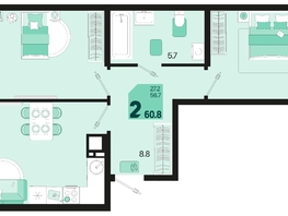 Продается 2-комнатная квартира ЖК Первое место, квартал 1.10 литер 1, 60.8  м², 7782400 рублей