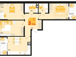 Продается 3-комнатная квартира ЖК Первое место, квартал 1.3, литер 1, 74.6  м², 10667800 рублей