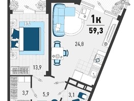 Продается 1-комнатная квартира ЖК Монако, литера 2, 59.3  м², 13000000 рублей
