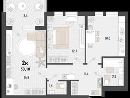 Продается 2-комнатная квартира ЖК Барса, 3В литер, 53.1  м², 14464440 рублей