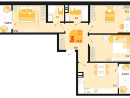 Продается 3-комнатная квартира ЖК Первое место, квартал 1.2, литер 2, 74.6  м², 10817000 рублей