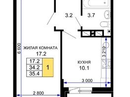 Продается 1-комнатная квартира ЖК Дыхание, литер 21, 36  м², 3894000 рублей